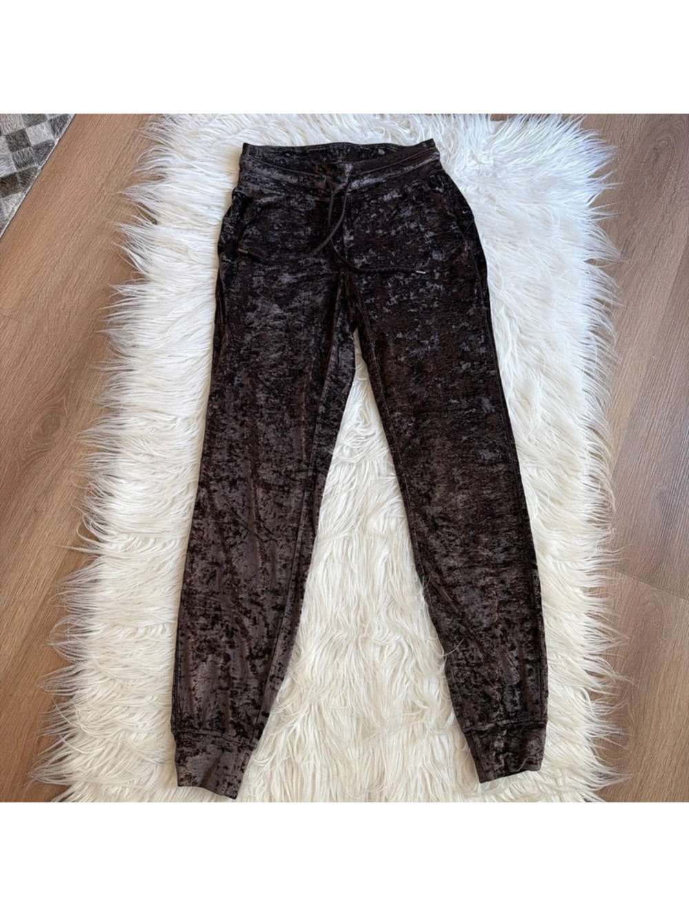 Brown  velvet joggers with drawstring waist size 4